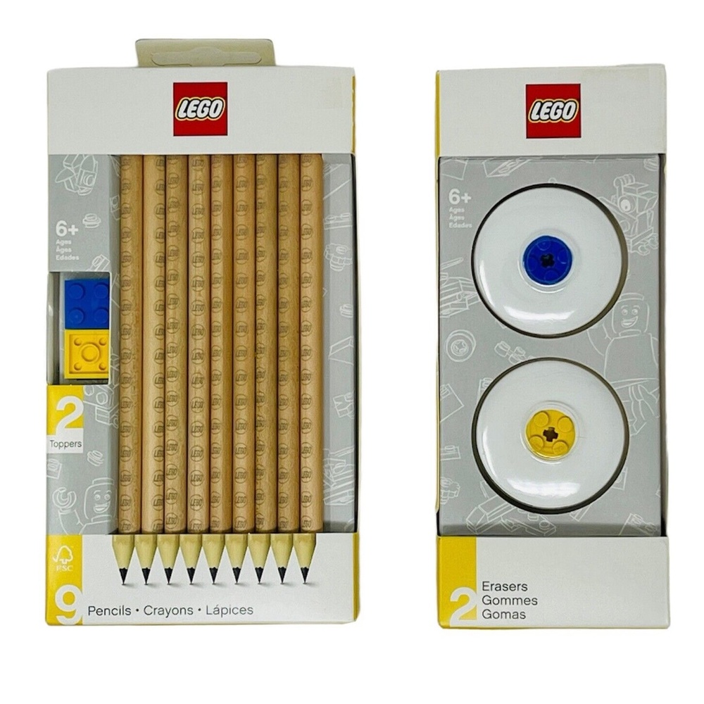 LEGO 9 Pencils and 2 Erasers LOT NEW Sealed